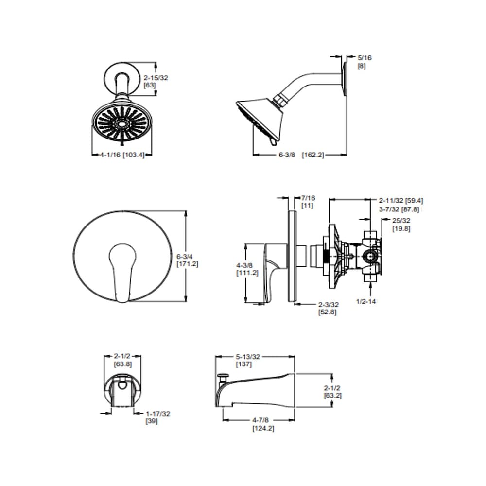 Ferris Matte Black Tub and Shower Kit/Tub and Shower Faucet with 3-Function Shower Head and Bathtub Faucet