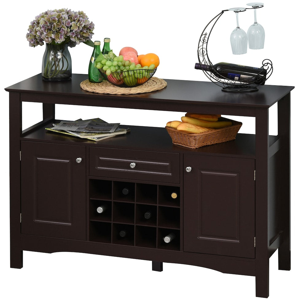 Kitchen Buffet Dining Server Storage Cabinet With Drawer Wine Rack Espresso