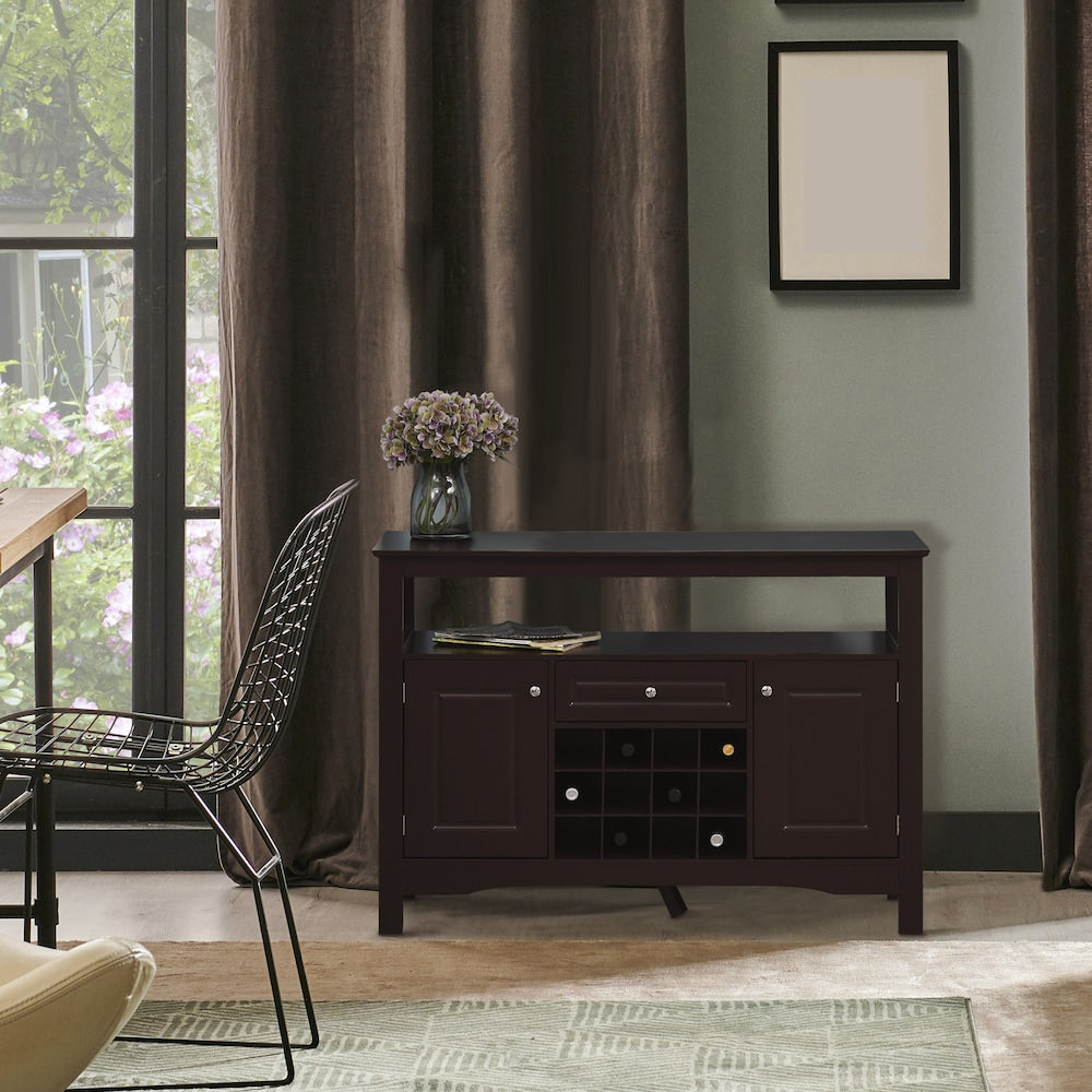 Kitchen Buffet Dining Server Storage Cabinet With Drawer Wine Rack Espresso