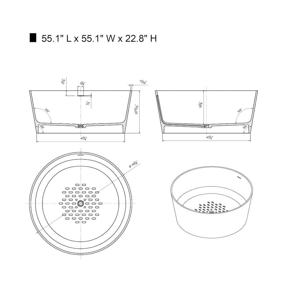 Castigno 56 in. Solid Surface Resin Stone Matte Bathtub