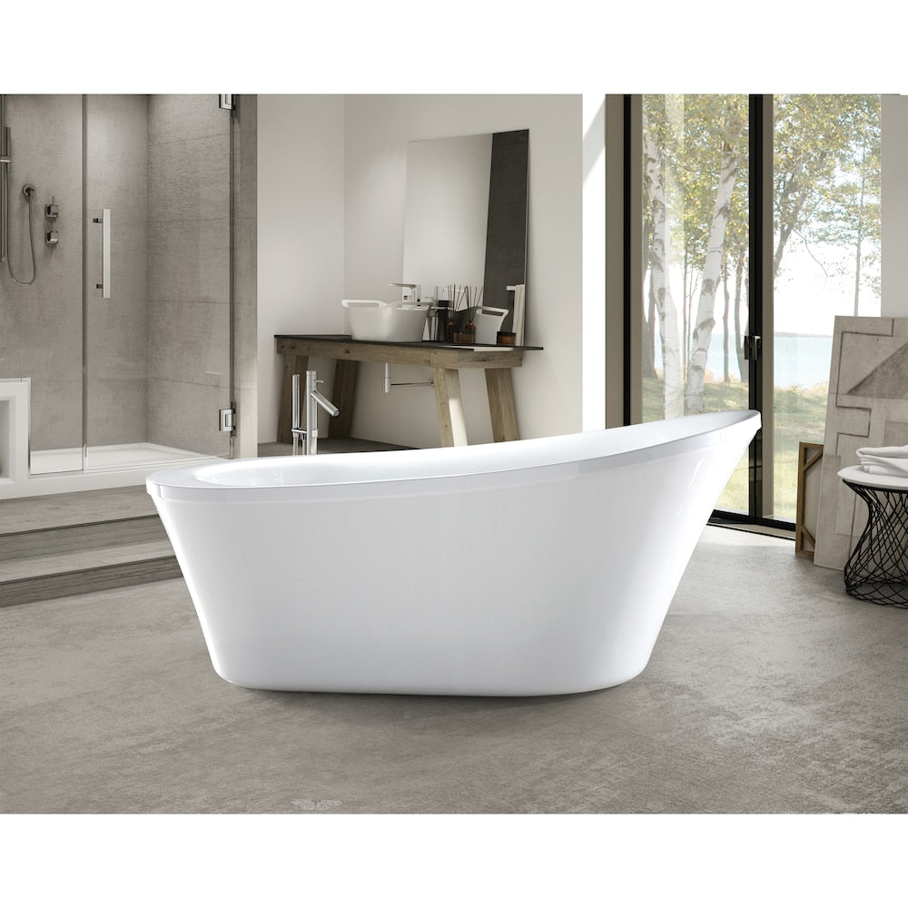 Baignoire Nimes en acrylique à fond plat de 70 pouces à gauche en blanc