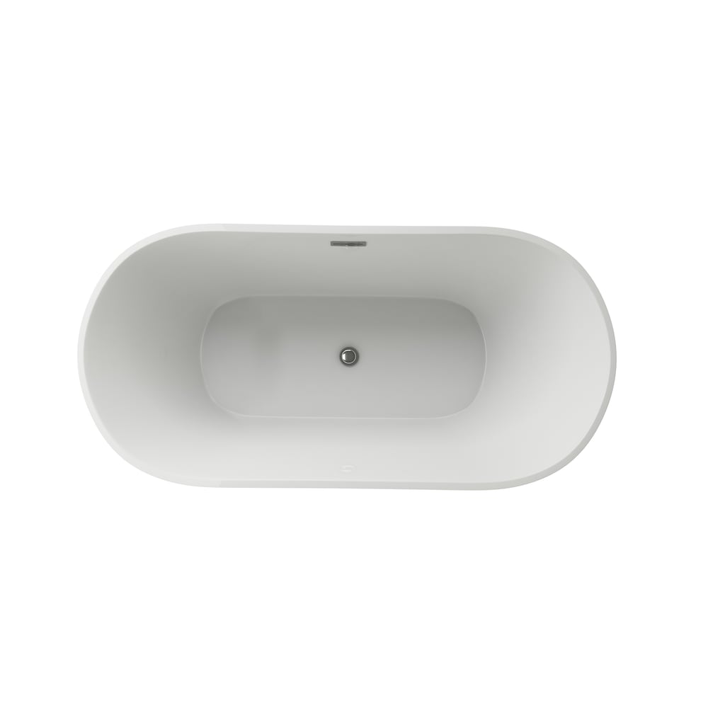 Baignoire autoportante ovale en acrylique Aldine-59 de 5 pieds avec drain central en blanc