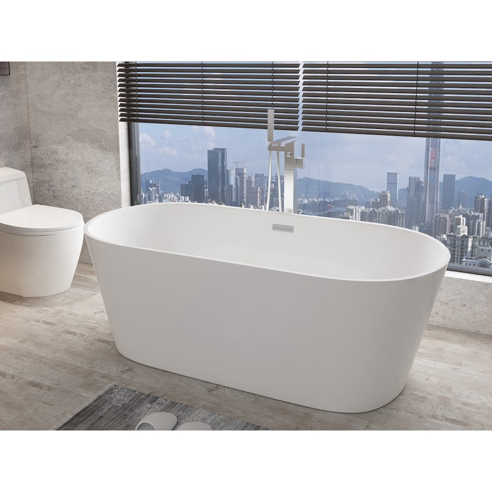 Aldine-67 5.5 ft Acrylic Free-Standing Center Drain Oval Bathtub in White