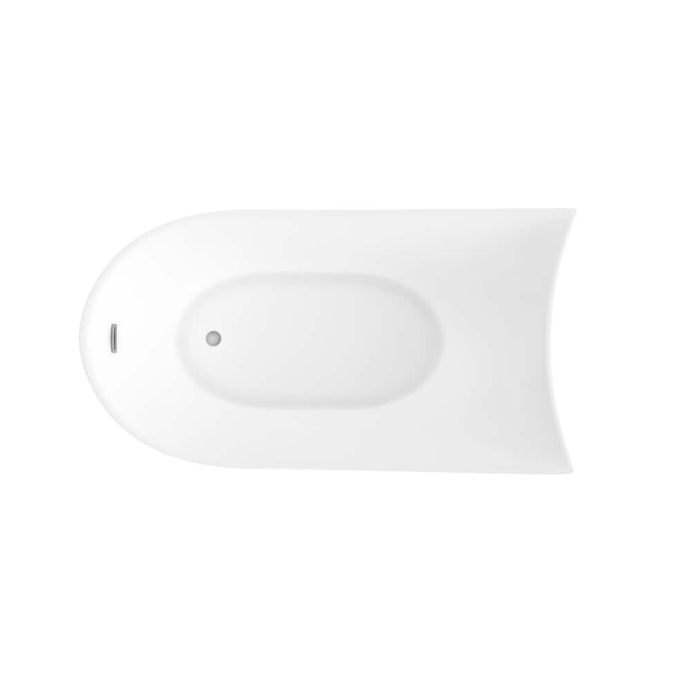 Baignoire autoportante ovale en acrylique avec drain central et dossier incliné Floris-67-WHT de 5,5 pi en blanc