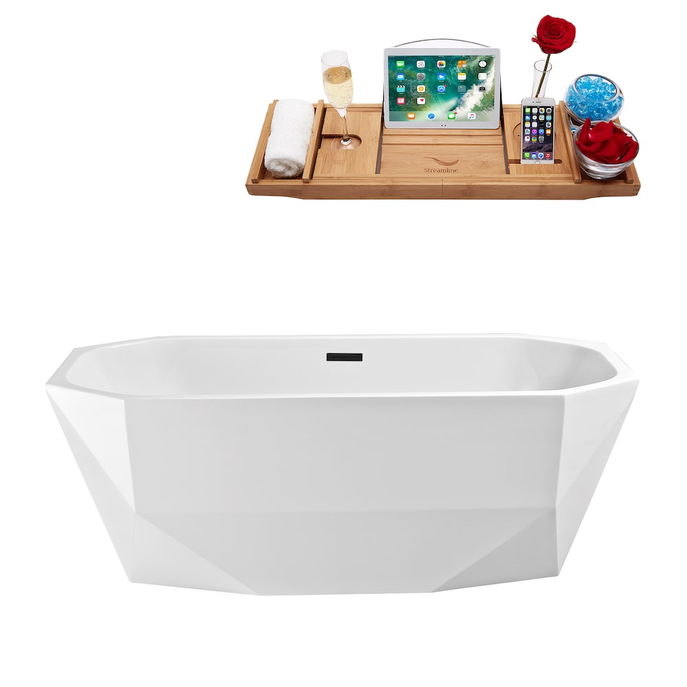 Baignoire autoportante Streamline N621BL de 59 pouces et plateau avec drain interne