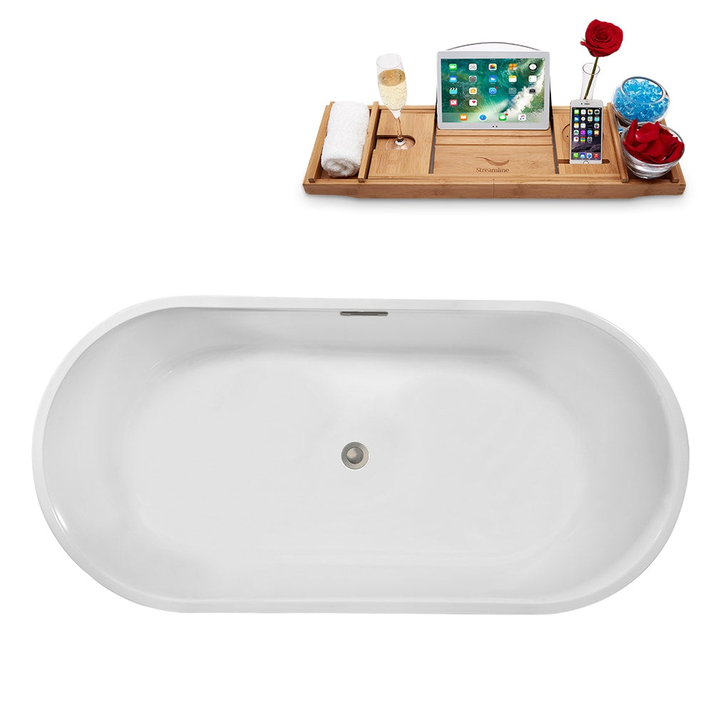 Baignoire autoportante Streamline N2180BNK de 62 pouces et plateau avec drain interne