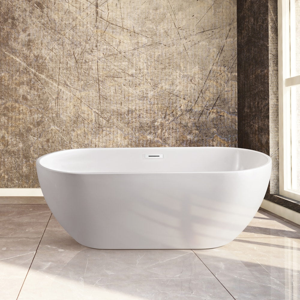 59 inch Streamline N140WH Soaking Freestanding Bathtub and Tray with Internal Drain