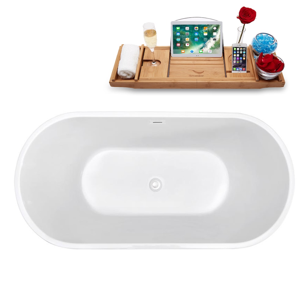 59 inch Streamline N140WH Soaking Freestanding Bathtub and Tray with Internal Drain