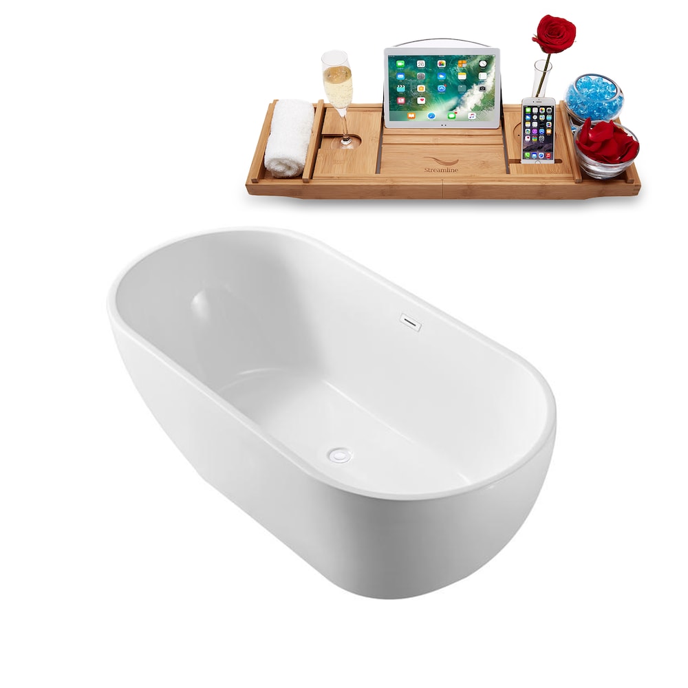 59 inch Streamline N140WH Soaking Freestanding Bathtub and Tray with Internal Drain