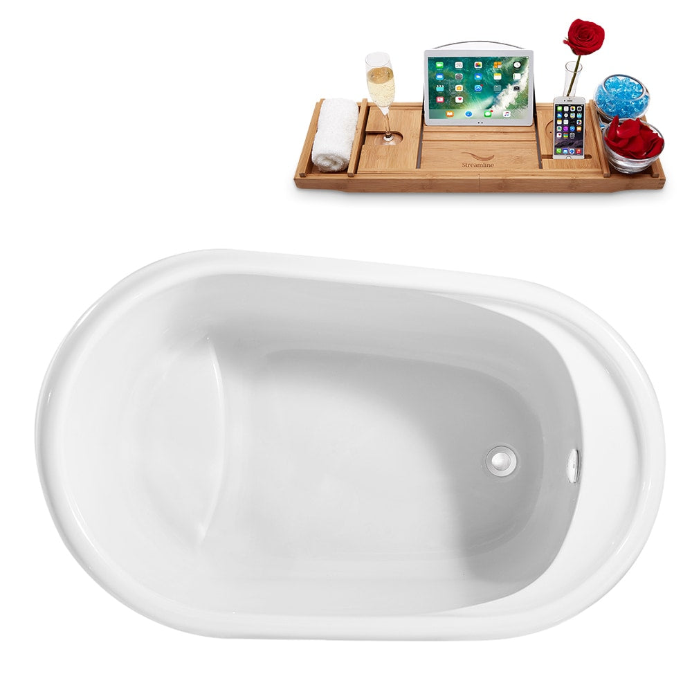 Baignoire autoportante Streamline N2040WH de 51 pouces et plateau avec drain interne