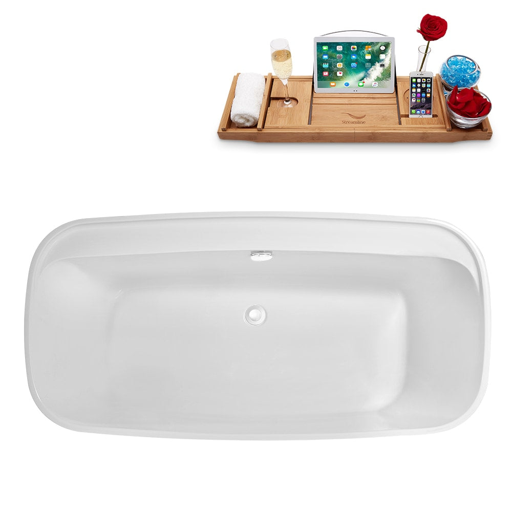 59 inch Streamline N2060WH Freestanding Bathtub and Tray with Internal Drain