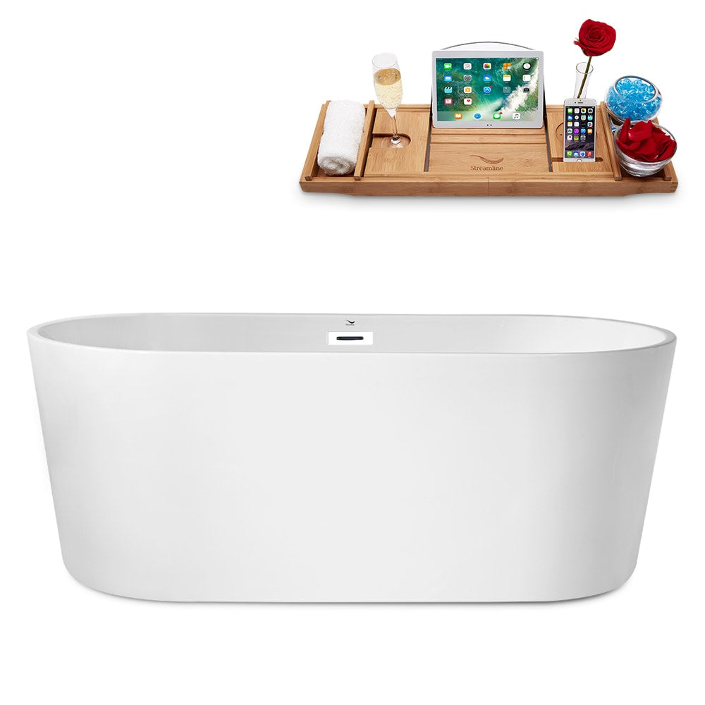 62 inch Streamline N2180WH Freestanding Bathtub and Tray with Internal Drain