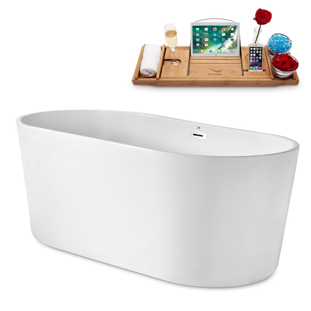62 inch Streamline N2180WH Freestanding Bathtub and Tray with Internal Drain