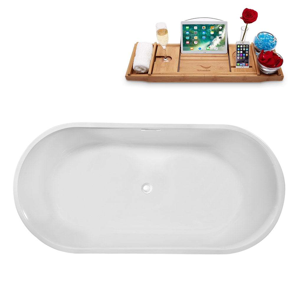 62 inch Streamline N2180WH Freestanding Bathtub and Tray with Internal Drain