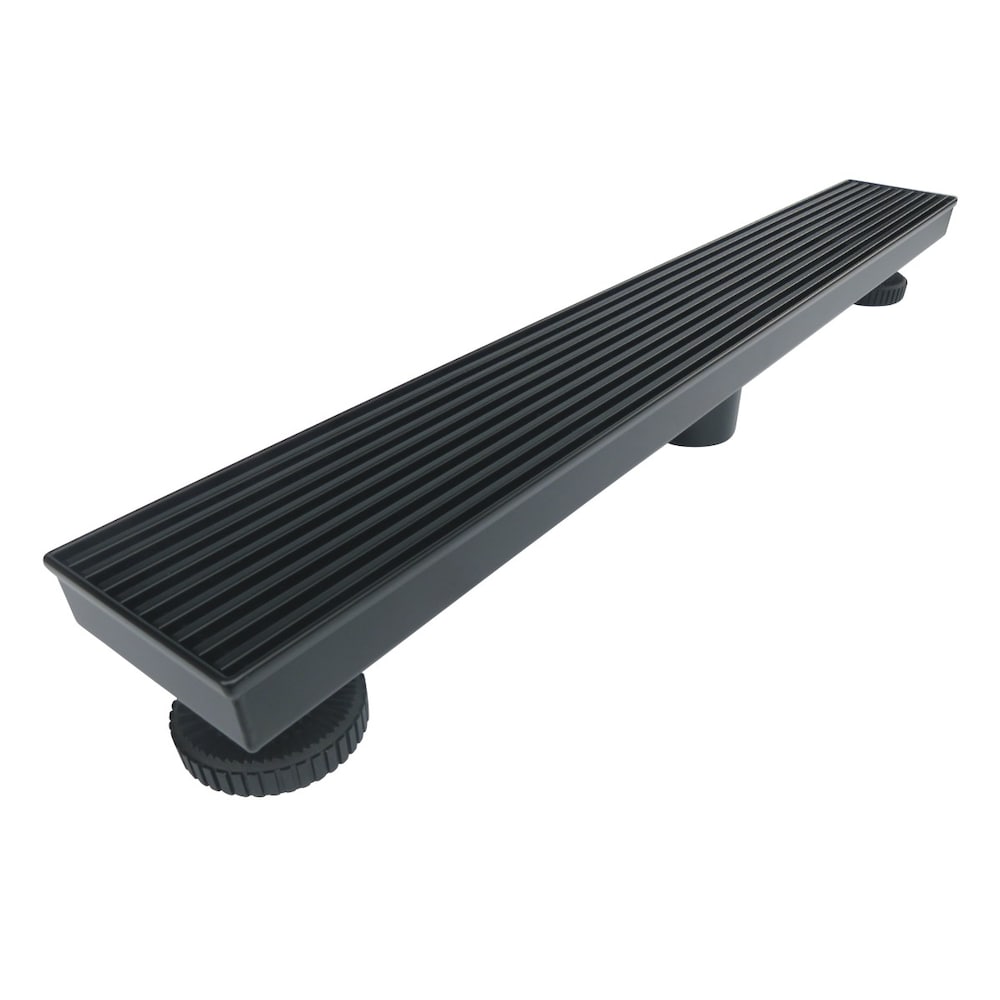 24 inch Matte Black Shower Drain with Linear Pattern Cover