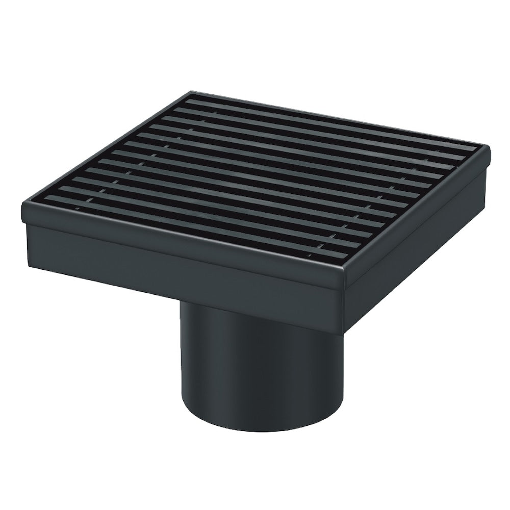 4 inch Matte Black Square Shower Drain with Linear Pattern Cover