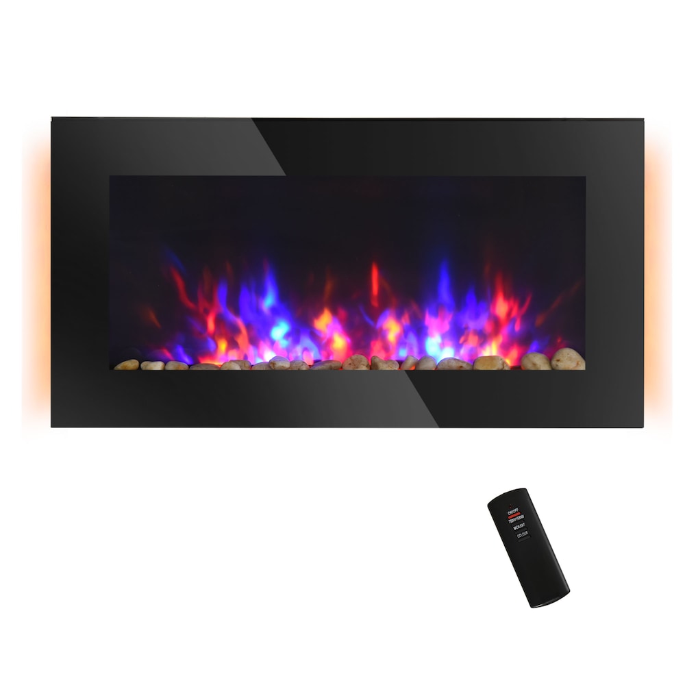 Electric Wall-Mounted Fireplace with Flame Effect & 7 Color Backgrounds