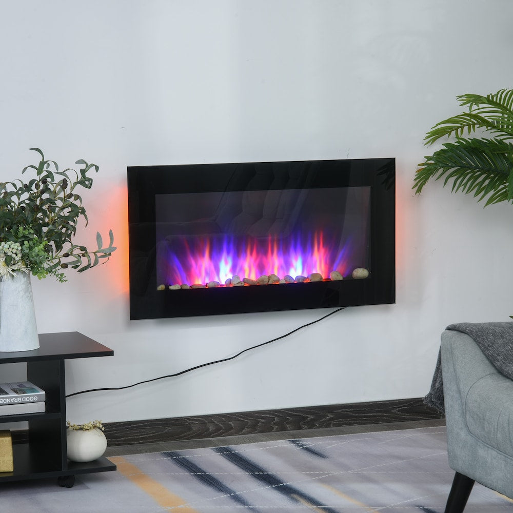 Electric Wall-Mounted Fireplace with Flame Effect & 7 Color Backgrounds