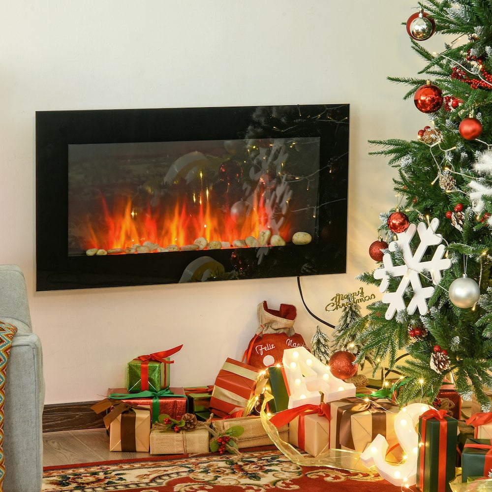 Electric Wall-Mounted Fireplace with Flame Effect & 7 Color Backgrounds