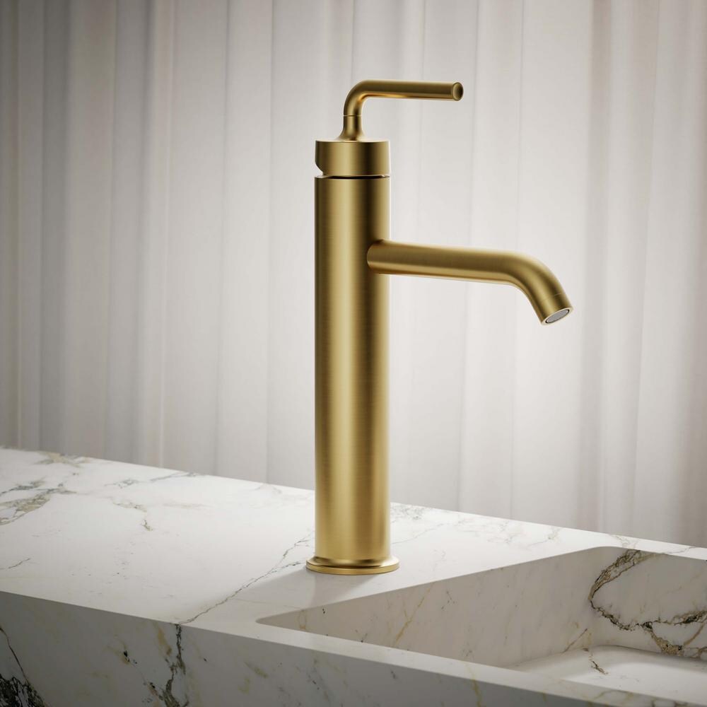 Robinet de lavabo de salle de bain Purist Tall à poignée unique avec poignée à levier droite, laiton
