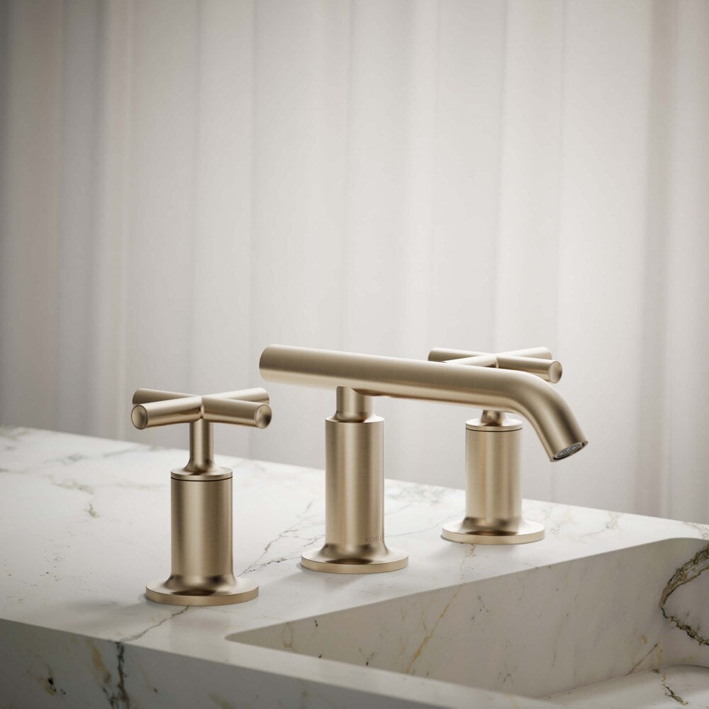 Robinet de lavabo de salle de bain à large portée Purist, poignées croisées basses, bec bas, bronze