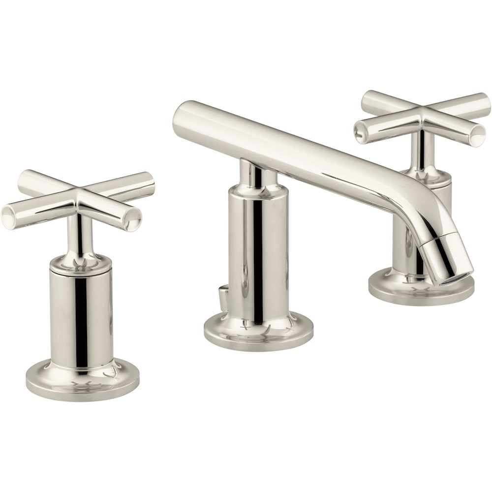 Purist Widespread bathroom sink faucet,low cross handles,low spout,Nickel