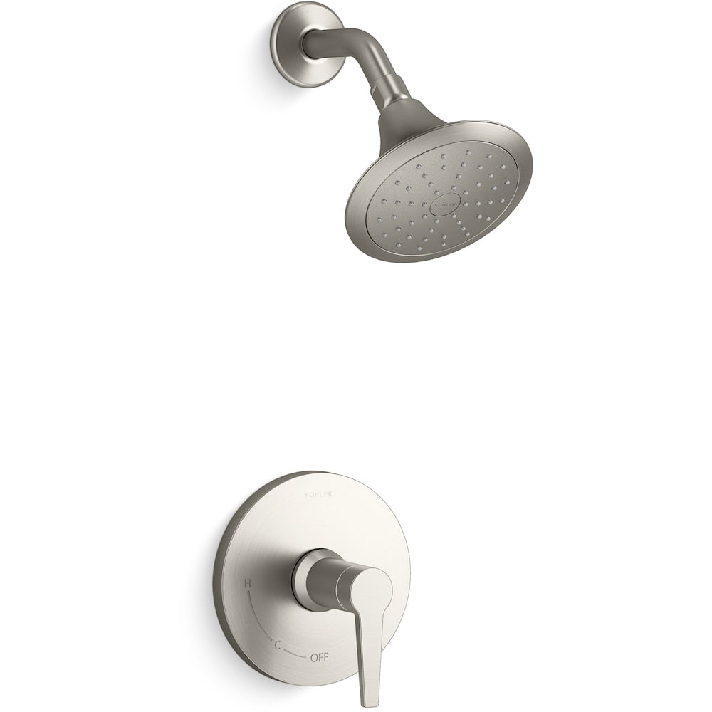 Ensemble de garniture de douche à montage mural à 1 poignée Pitch Rite-Temp avec poignée à levier en nickel brossé vibrant