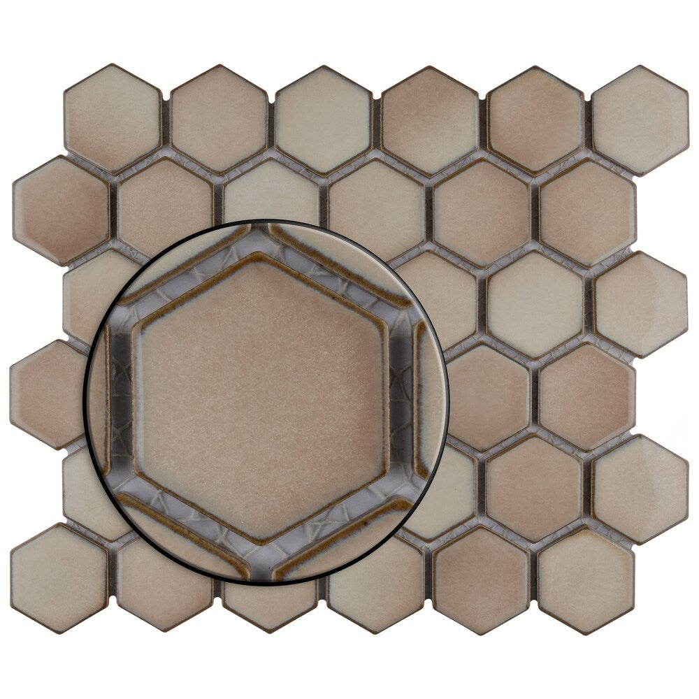 Sample - Hudson 2" Due Hex Truffle 6 in. x 6 in. Porcelain Mosaic