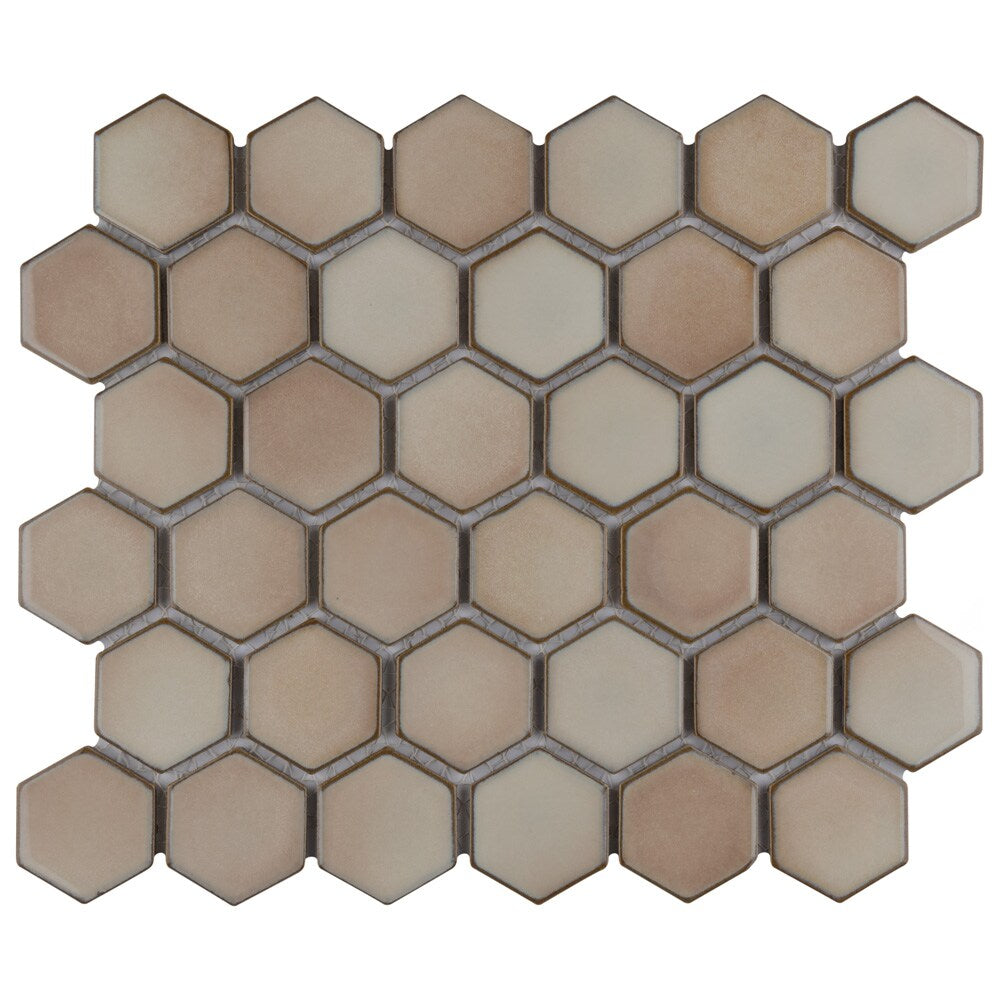 Sample - Hudson 2" Due Hex Truffle 6 in. x 6 in. Porcelain Mosaic