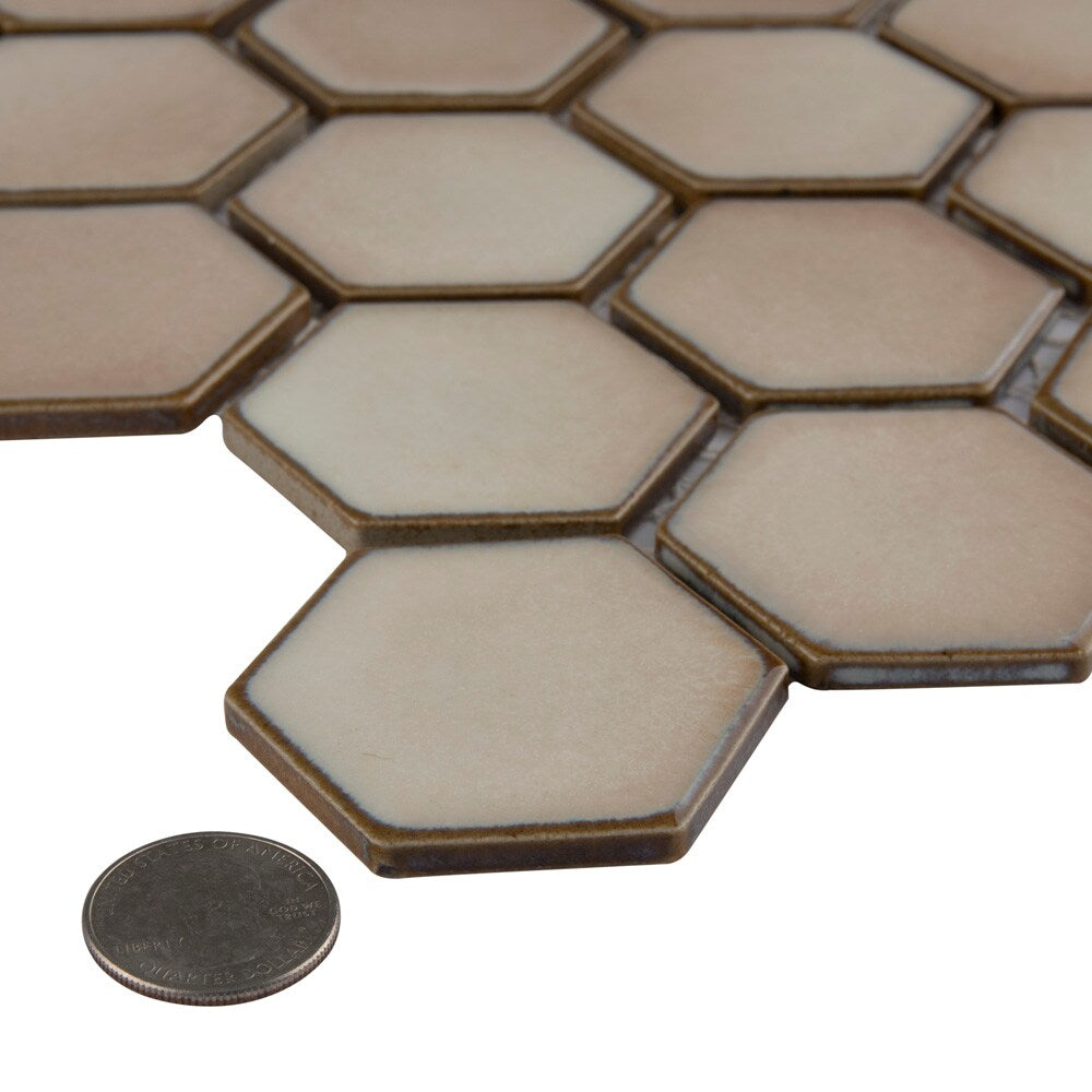 Sample - Hudson 2" Due Hex Truffle 6 in. x 6 in. Porcelain Mosaic