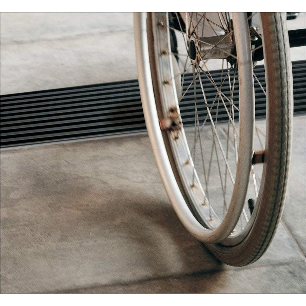 32 inch Matte Black Shower Drain with Linear Pattern Cover