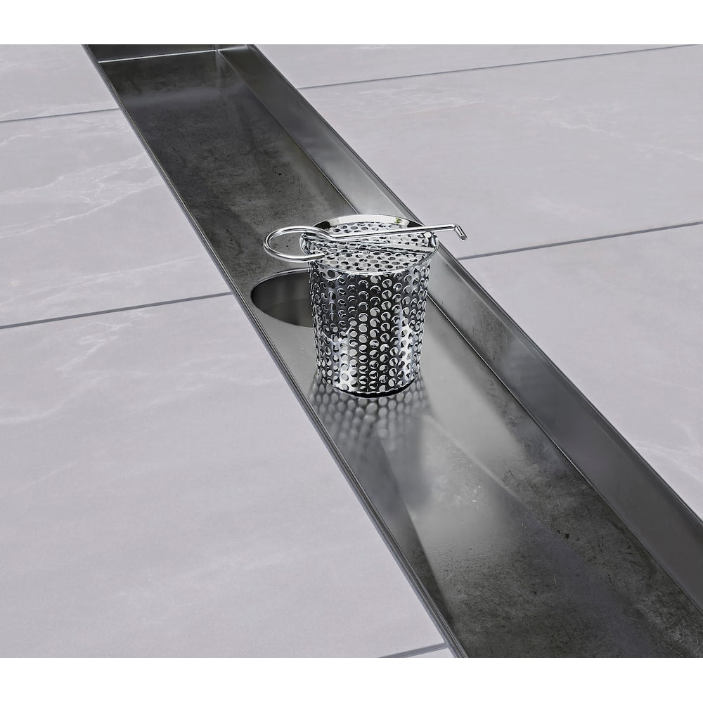 32 inch Matte Black Shower Drain with Linear Pattern Cover