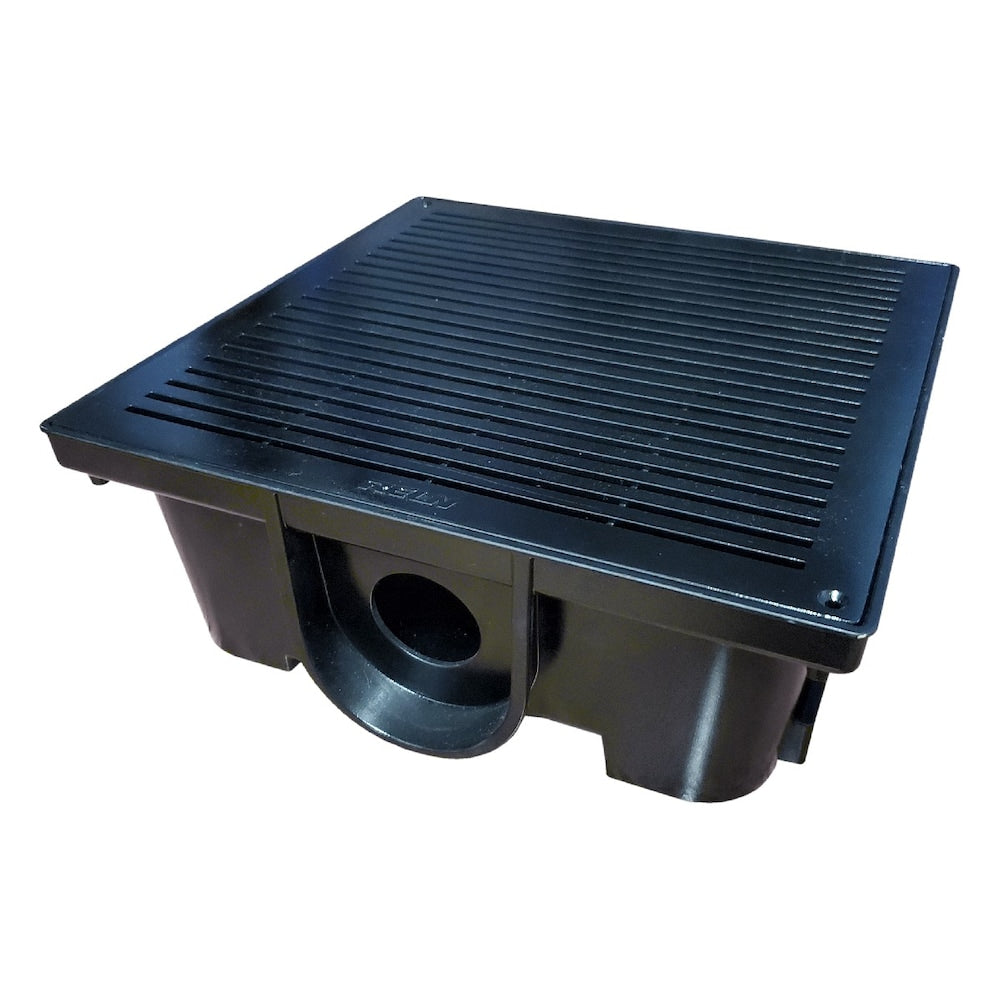 13.5 x 13.5 x 5 Low Profile Catch Basin Drainage Kit with Black Grate