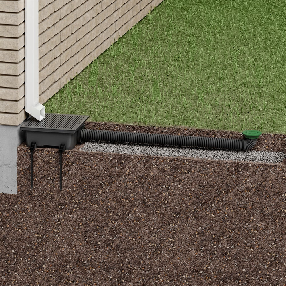 13.5 x 13.5 x 5 Low Profile Catch Basin Drainage Kit with Black Grate