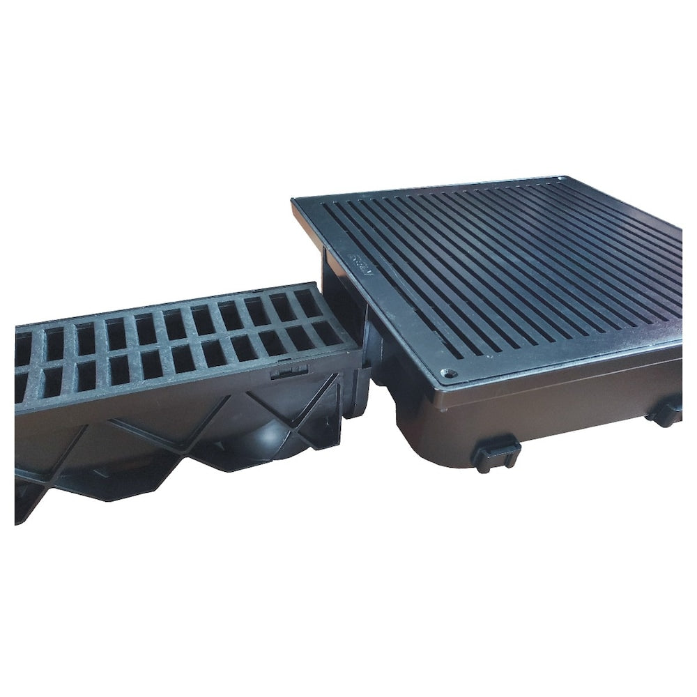 13.5 x 13.5 x 5 Low Profile Catch Basin Drainage Kit with Black Grate