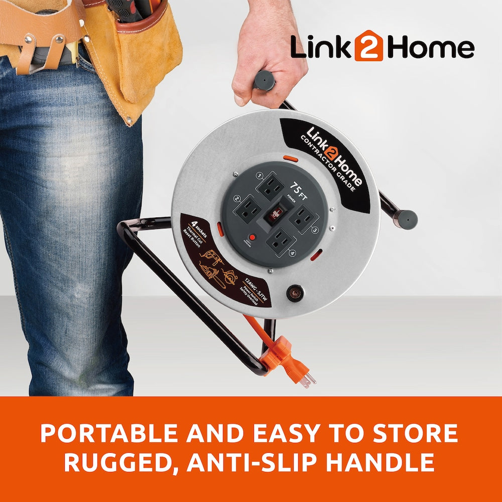 75 ft. 12/3 Extension Cord Storage Reel with 4 Grounded Outlets and Overload Circuit Breaker