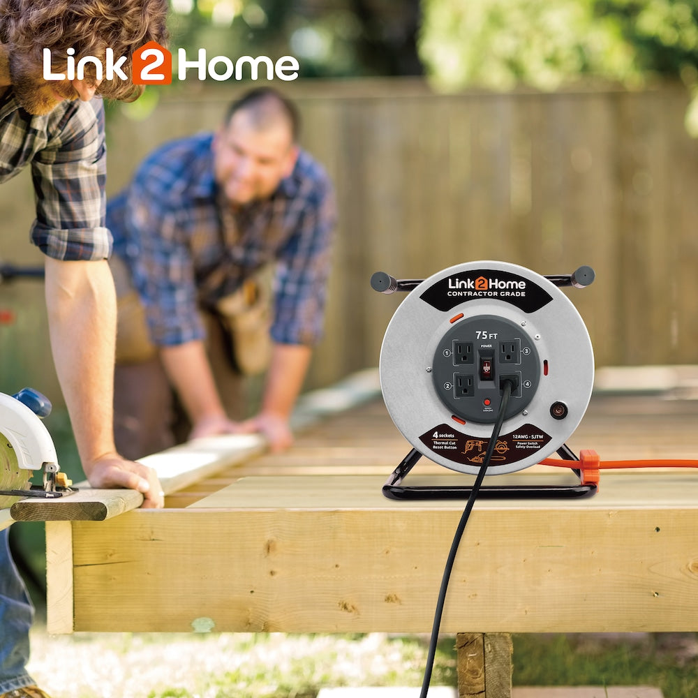 75 ft. 12/3 Extension Cord Storage Reel with 4 Grounded Outlets and Overload Circuit Breaker