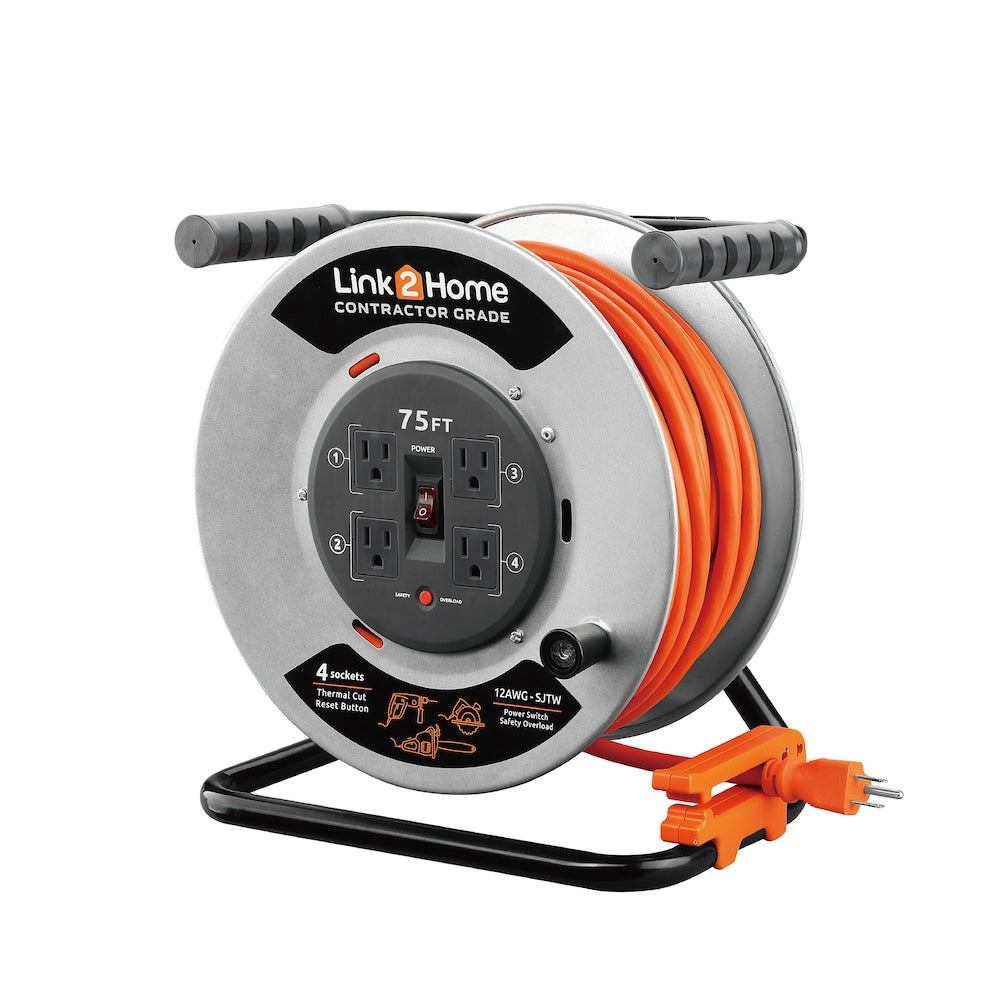 75 ft. 12/3 Extension Cord Storage Reel with 4 Grounded Outlets and Overload Circuit Breaker