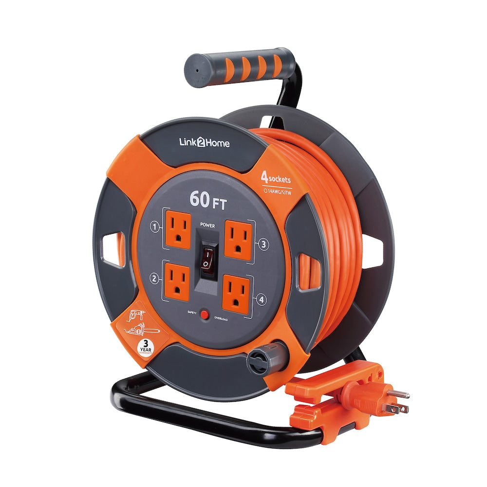 60 ft. 14/3 Extension Cord Storage Reel with 4 Grounded Outlets and Overload Circuit Breaker