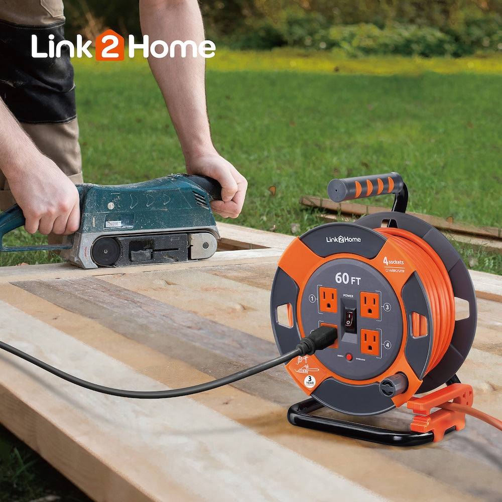 60 ft. 14/3 Extension Cord Storage Reel with 4 Grounded Outlets and Overload Circuit Breaker