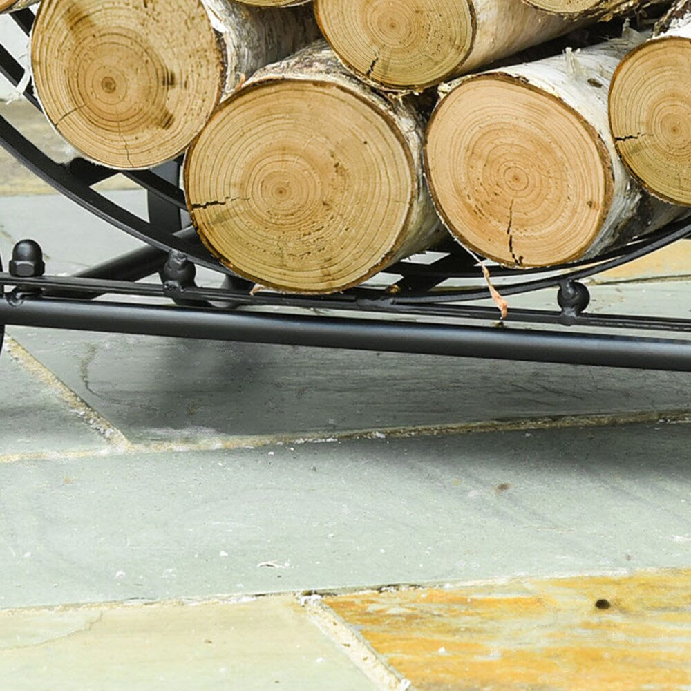 Curved Firewood Log Rack Stylish Wood Storage Holder w/ Scrolls Outdoor Indoor