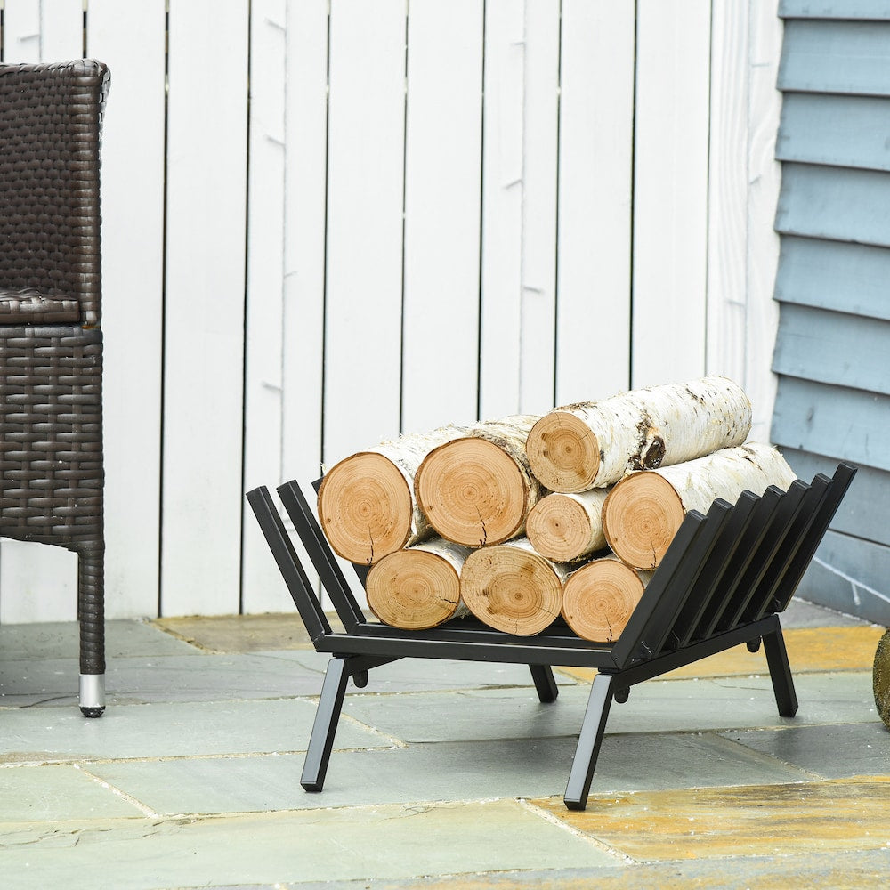 Support à bûches pour bois de chauffage Support de rangement élégant pour bois avec cadre en acier pour l'extérieur et l'intérieur