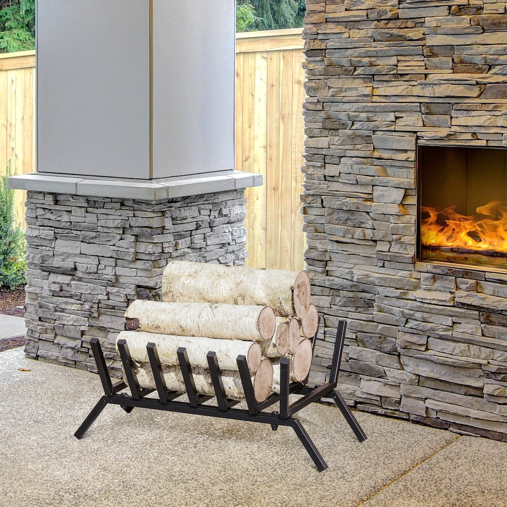 Support à bûches pour bois de chauffage Support de rangement élégant pour bois avec cadre en acier pour l'extérieur et l'intérieur