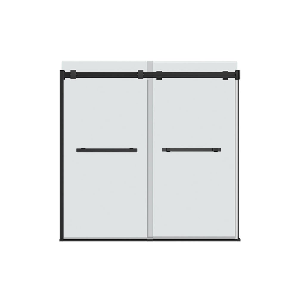 NexTile 60 in. L x 30 in. W x 81.25 in. H Tub Shower Kit with White Subway Tile Tub Surround, Built-In Niche, Sliding Matte Black Door, Left Drain AcrylX Bathtub & Above-The-Floor-Rough