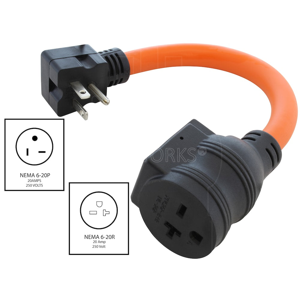 1FT Protective Extender NEMA 6-20P Plug to 6-15/20 Outlet with 20A Breaker