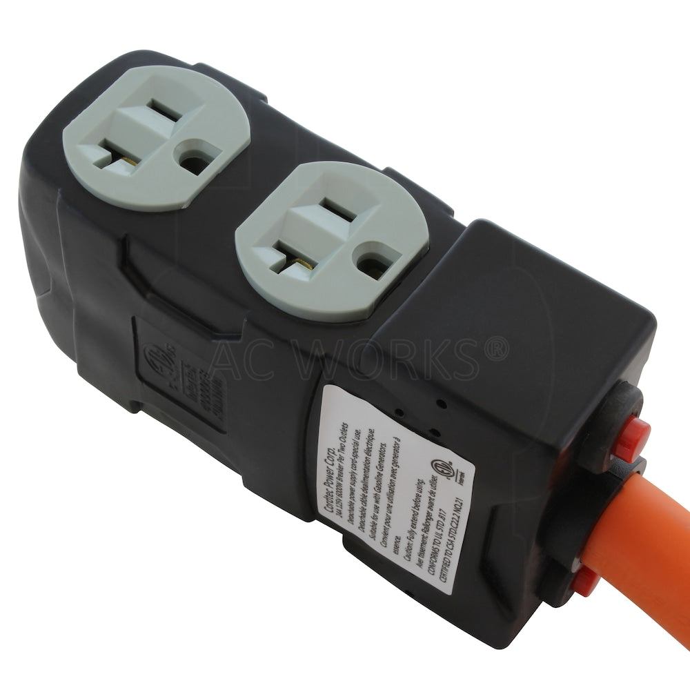1.5FT L21-30P 30A 5-Prong Locking Plug to (4) Household Outlets with 20A Breakers