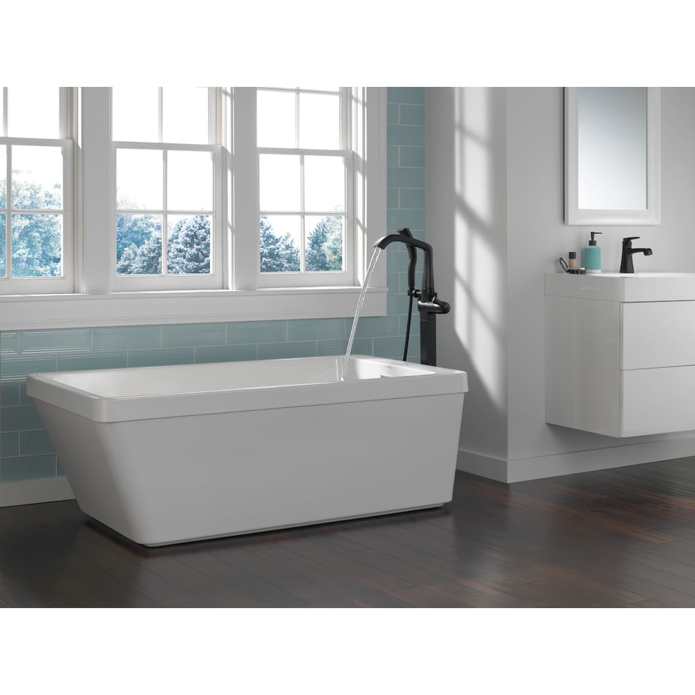 Robinet de lavabo de salle de bain à trou unique Ashlyn à poignée unique et à débit standard, montage sur pont, noir mat