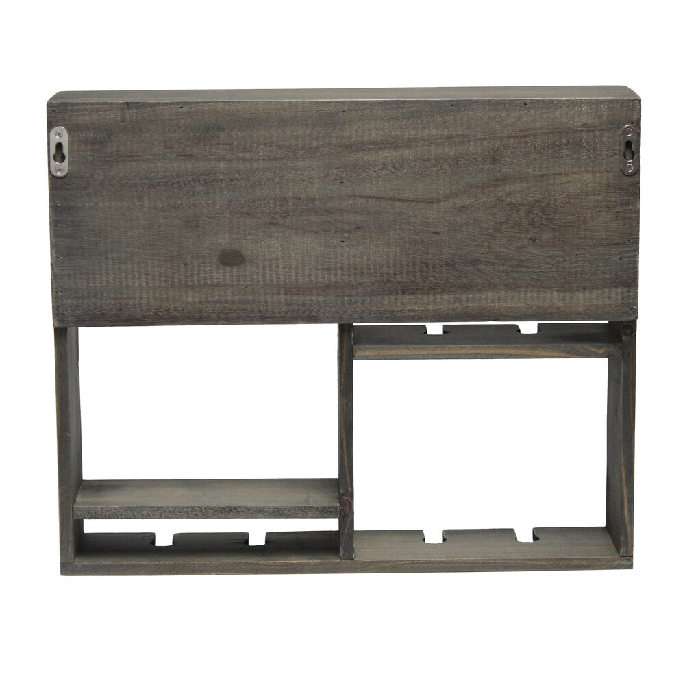 19.7 inch Rustic Gray Bartow Wall Mounted Wood Wine Rack Shelf with Glass Holder