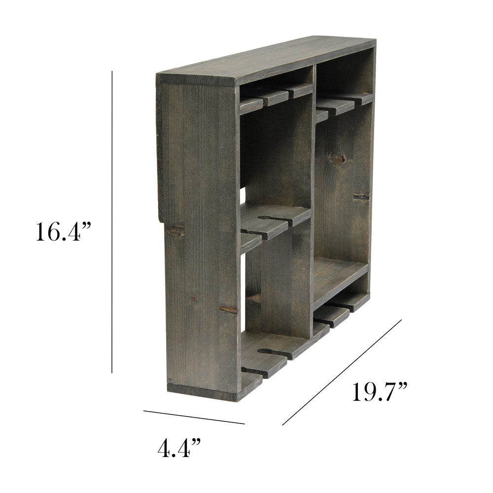 19.7 inch Rustic Gray Bartow Wall Mounted Wood Wine Rack Shelf with Glass Holder
