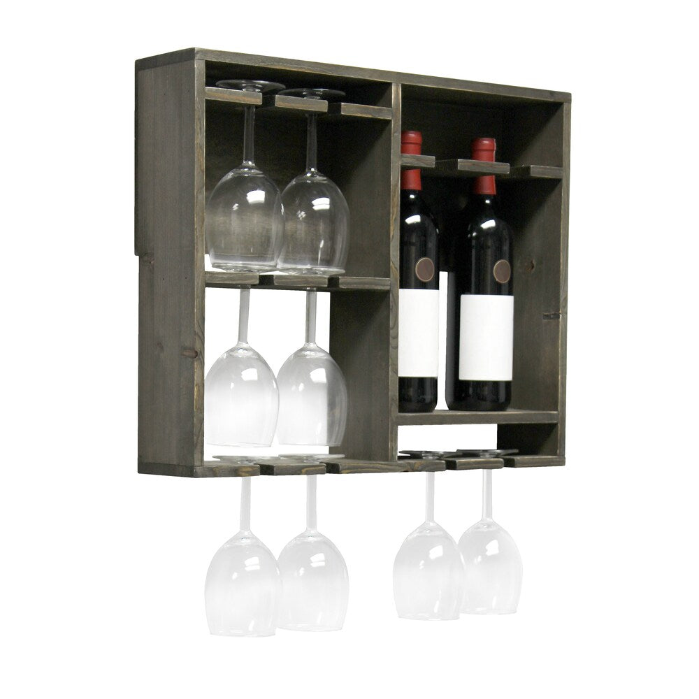 19.7 inch Rustic Gray Bartow Wall Mounted Wood Wine Rack Shelf with Glass Holder